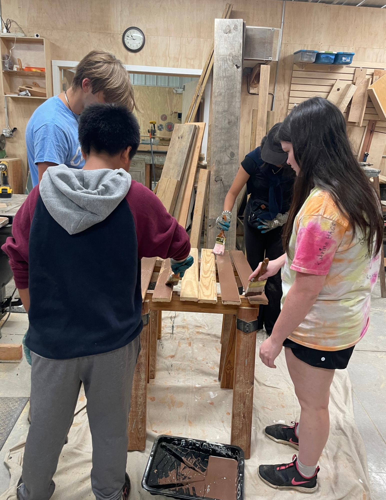 Young people working together on a building project