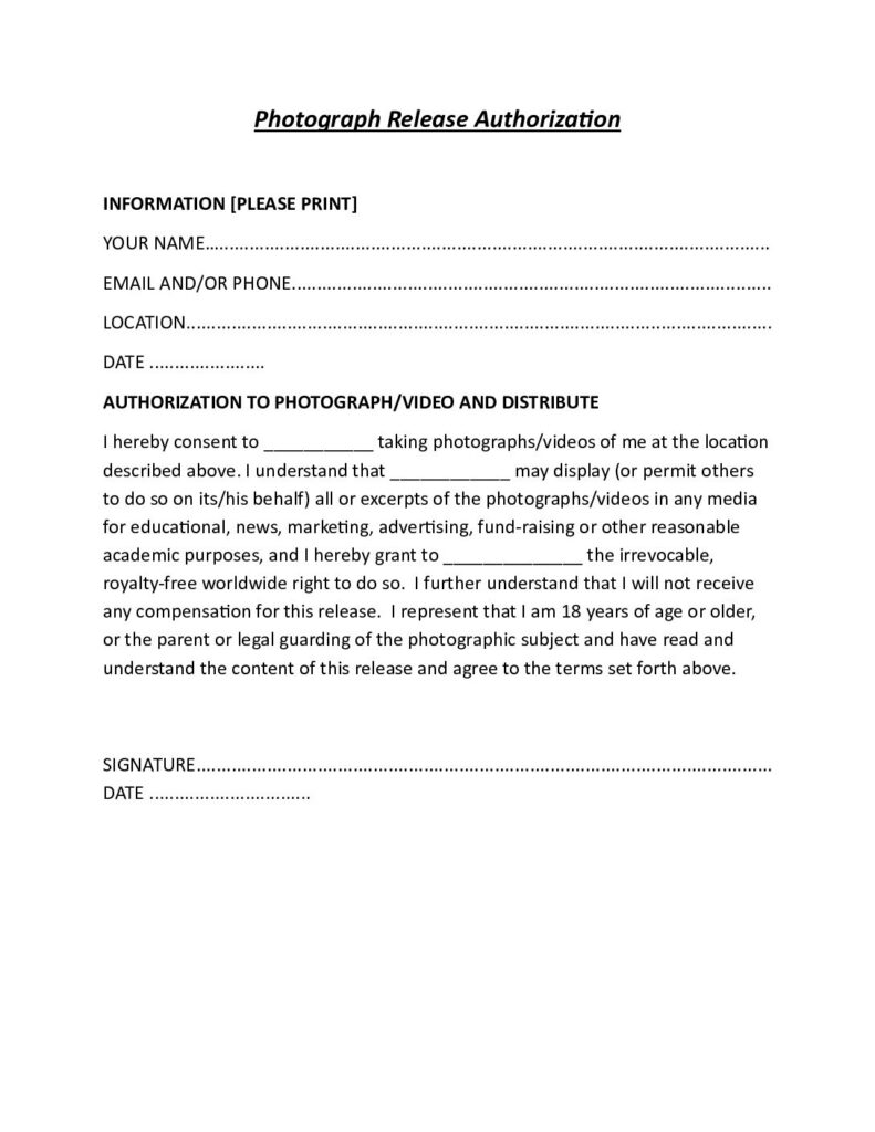 Generic Photograph/Video Release Authorization